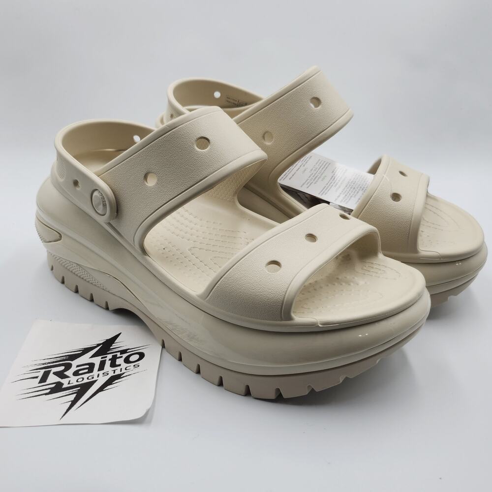 Unisex Size M7/W9 Crocs Mega Crush Sandals Beige Perforated Comfort 207989-2Y2
